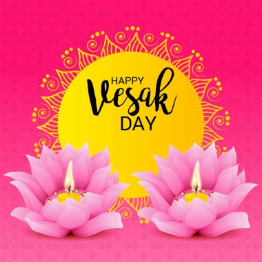Vesak Günü pembe Lotus çiçeği ile için bir afiş vektör çizim.