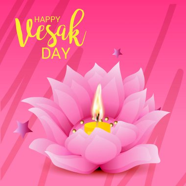 Vesak Günü pembe Lotus çiçeği ile için bir afiş vektör çizim.