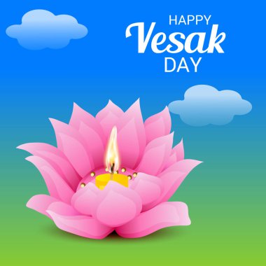 Vesak Günü pembe Lotus çiçeği ile için bir afiş vektör çizim.