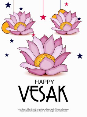 Vesak Günü pembe Lotus çiçeği ile için bir afiş vektör çizim.