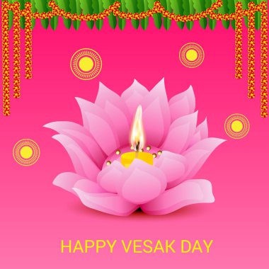 Vesak Günü pembe Lotus çiçeği ile için bir afiş vektör çizim.