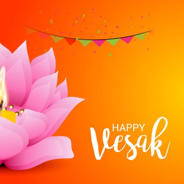 Vesak Günü pembe Lotus çiçeği ile için bir afiş vektör çizim.