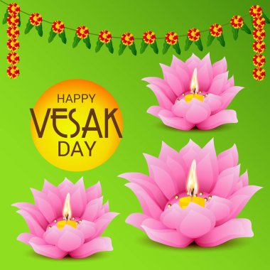 Vesak Günü pembe Lotus çiçeği ile için bir afiş vektör çizim.