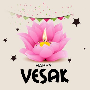 Vesak Günü pembe Lotus çiçeği ile için bir afiş vektör çizim.