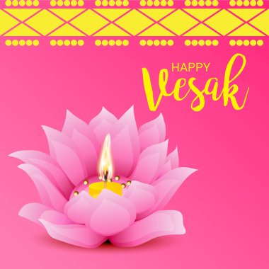 Vesak Günü pembe Lotus çiçeği ile için bir afiş vektör çizim.