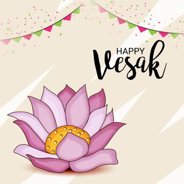 Vesak Günü pembe Lotus çiçeği ile için bir afiş vektör çizim.