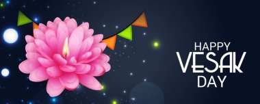 Vesak Günü pembe Lotus çiçeği ile için bir afiş vektör çizim.