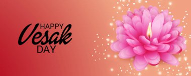 Vesak Günü pembe Lotus çiçeği ile için bir afiş vektör çizim.