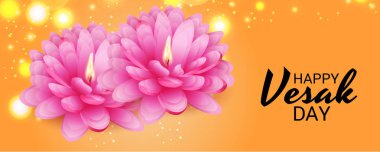 Vesak Günü pembe Lotus çiçeği ile için bir afiş vektör çizim.