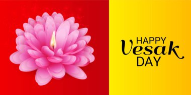 Vesak Günü pembe Lotus çiçeği ile için bir afiş vektör çizim.