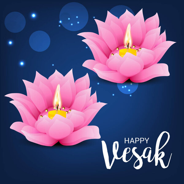 Vector illustration of a Banner for Vesak Day with Pink Lotus Flower.
