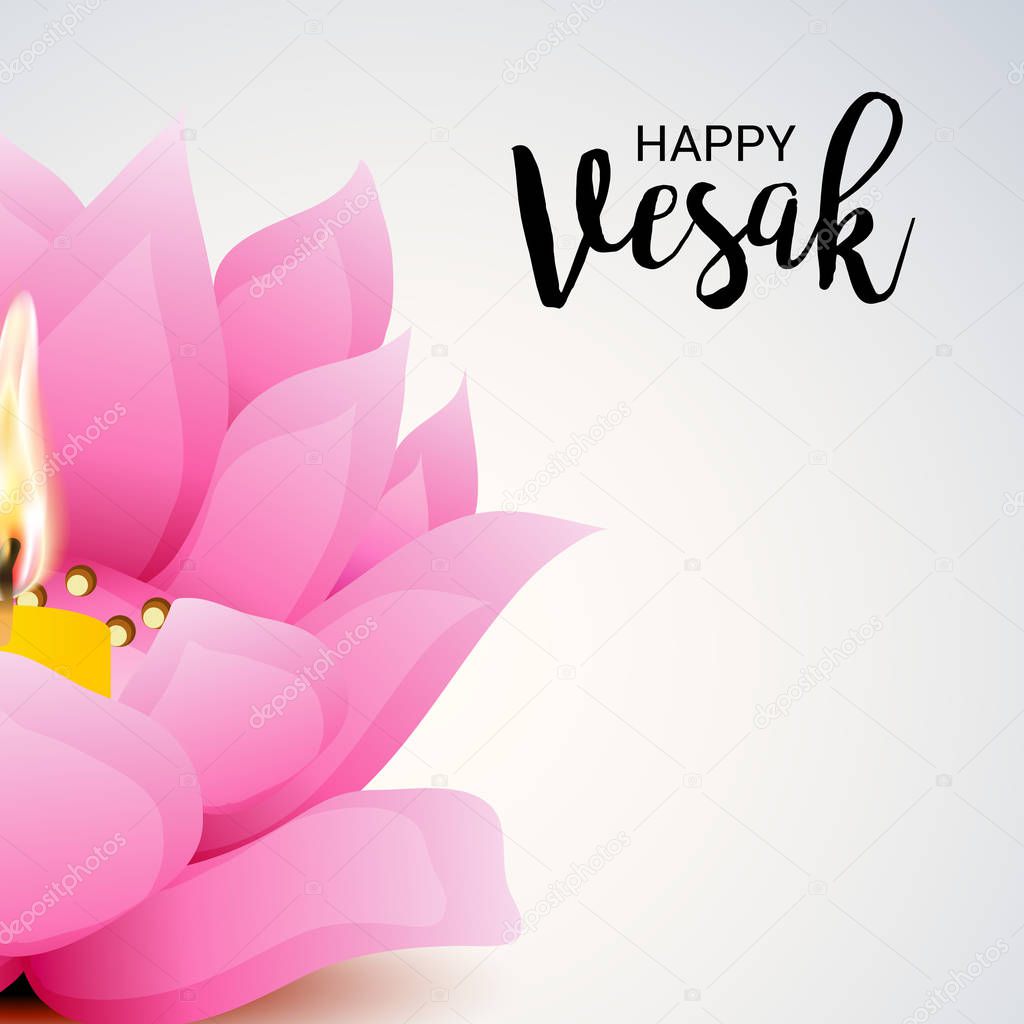 Vector illustration of a Banner for Vesak Day with Pink Lotus Flower.