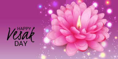 Vesak Günü pembe Lotus çiçeği ile için bir afiş vektör çizim.