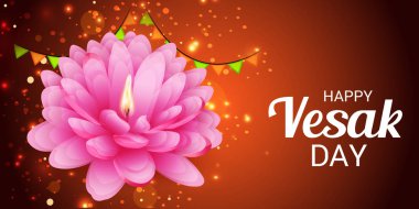 Vesak Günü pembe Lotus çiçeği ile için bir afiş vektör çizim.