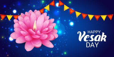 Vesak Günü pembe Lotus çiçeği ile için bir afiş vektör çizim.