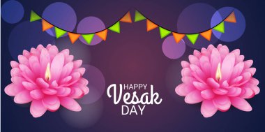 Vesak Günü pembe Lotus çiçeği ile için bir afiş vektör çizim.
