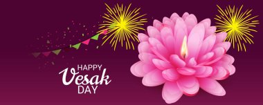 Vesak Günü pembe Lotus çiçeği ile için bir afiş vektör çizim.