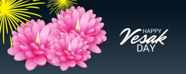 Vesak Günü pembe Lotus çiçeği ile için bir afiş vektör çizim.