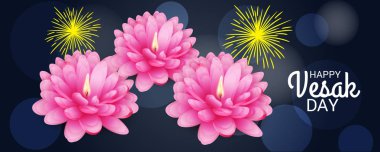 Vesak Günü pembe Lotus çiçeği ile için bir afiş vektör çizim.
