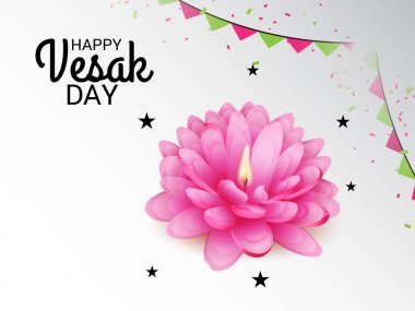 Vesak Günü pembe Lotus çiçeği ile için bir afiş vektör çizim.