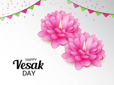 Vesak Günü pembe Lotus çiçeği ile için bir afiş vektör çizim.