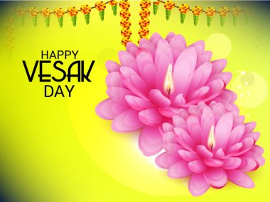 Vesak Günü pembe Lotus çiçeği ile için bir afiş vektör çizim.