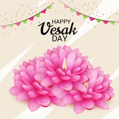 Vesak Günü pembe Lotus çiçeği ile için bir afiş vektör çizim.