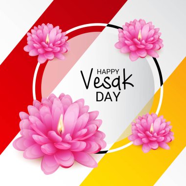 Vesak Günü pembe Lotus çiçeği ile için bir afiş vektör çizim.