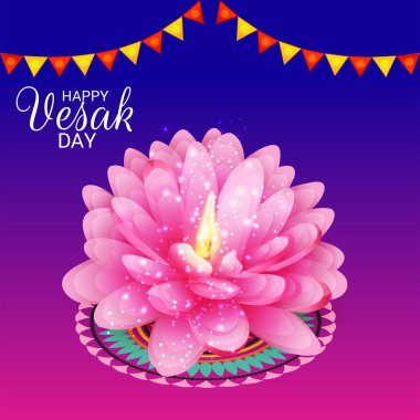 Vesak Günü pembe Lotus çiçeği ile için bir afiş vektör çizim.