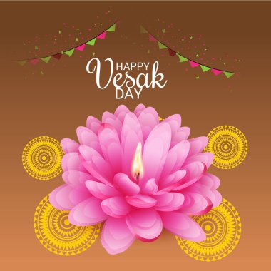 Vesak Günü pembe Lotus çiçeği ile için bir afiş vektör çizim.