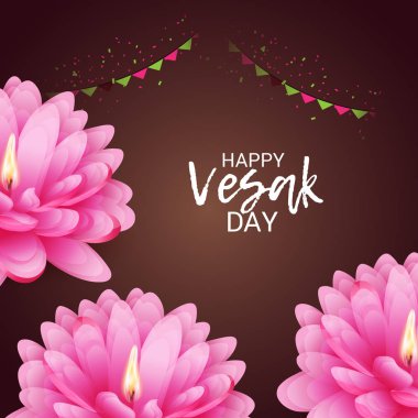 Vesak Günü pembe Lotus çiçeği ile için bir afiş vektör çizim.