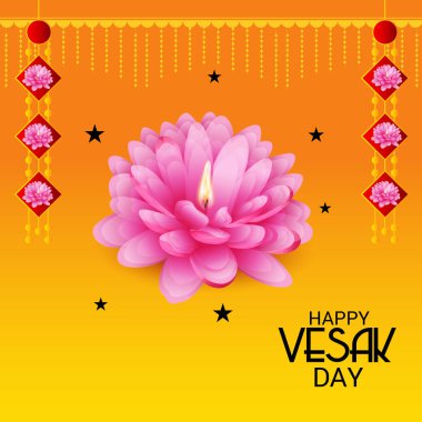 Vesak Günü pembe Lotus çiçeği ile için bir afiş vektör çizim.