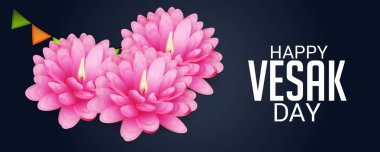 Vesak Günü pembe Lotus çiçeği ile için bir afiş vektör çizim.