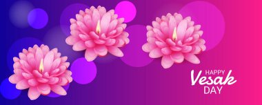 Vesak Günü pembe Lotus çiçeği ile için bir afiş vektör çizim.