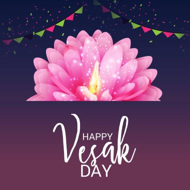 Vesak Günü pembe Lotus çiçeği ile için bir afiş vektör çizim.