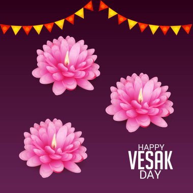 Vesak Günü pembe Lotus çiçeği ile için bir afiş vektör çizim.