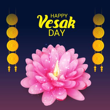 Vesak Günü pembe Lotus çiçeği ile için bir afiş vektör çizim.