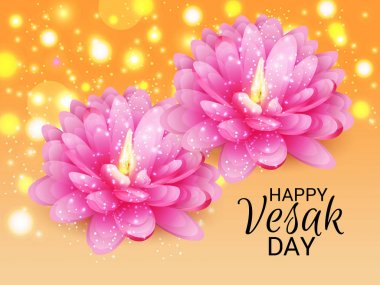 Vesak Günü pembe Lotus çiçeği ile için bir afiş vektör çizim.