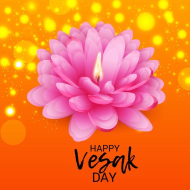 Vesak Günü pembe Lotus çiçeği ile için bir afiş vektör çizim.