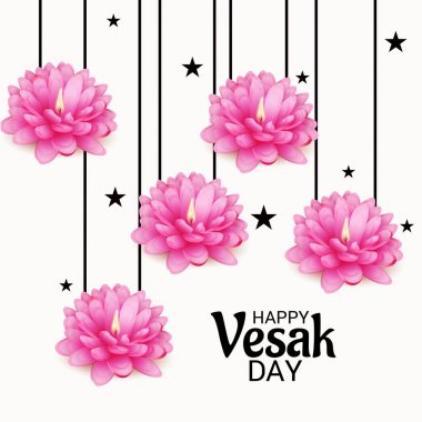 Vesak Günü pembe Lotus çiçeği ile için bir afiş vektör çizim.