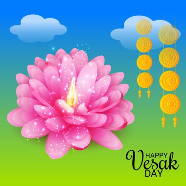 Vesak Günü pembe Lotus çiçeği ile için bir afiş vektör çizim.