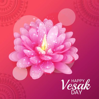 Vesak Günü pembe Lotus çiçeği ile için bir afiş vektör çizim.