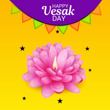 Vesak Günü pembe Lotus çiçeği ile için bir afiş vektör çizim.