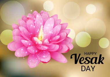Vesak Günü pembe Lotus çiçeği ile için bir afiş vektör çizim.