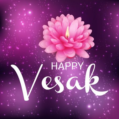 Vesak Günü pembe Lotus çiçeği ile için bir afiş vektör çizim.
