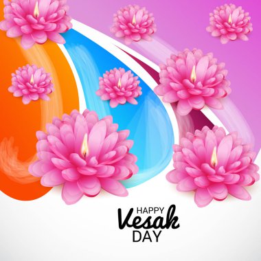 Vesak Günü pembe Lotus çiçeği ile için bir afiş vektör çizim.
