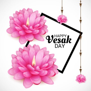 Vesak Günü pembe Lotus çiçeği ile için bir afiş vektör çizim.