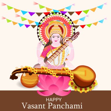 Vasant Panchami Puja için Tanrıça Saraswati için vektör illüstrasyonu.