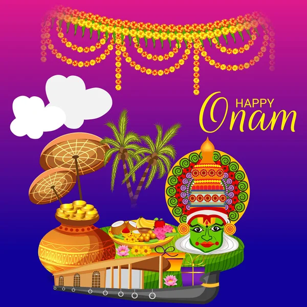 Векторная Иллюстрация Праздничного Фона Фестиваля Happy Onam Южной Индии Керала — стоковый вектор