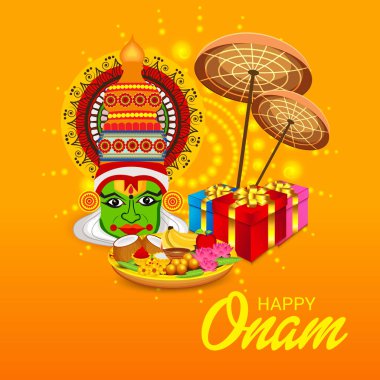 Mutlu Onam Festivali Güney Hindistan Kerala için bir kutlama arka plan vektör çizim.